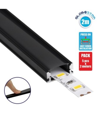 GloboStar® SURFACE-PROFILE 70806-2M Προφίλ Αλουμινίου - Βάση & Ψύκτρα Ταινίας LED με Μαύρο Φιμέ Κάλυμμα - Επιφανειακή Χρήση - Πατητό Κάλυμμα - Μαύρο - 2 Μέτρα - Πακέτο 5 Τεμαχίων - Μ200 x Π1.6 x Υ0.7cm